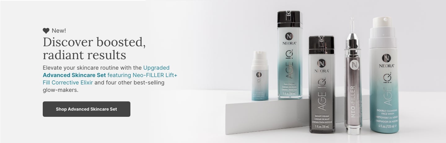 Elevate your skincare routine with the Upgraded Advanced Skincare Set featuring Neo-Filler. Featured are products in the set.